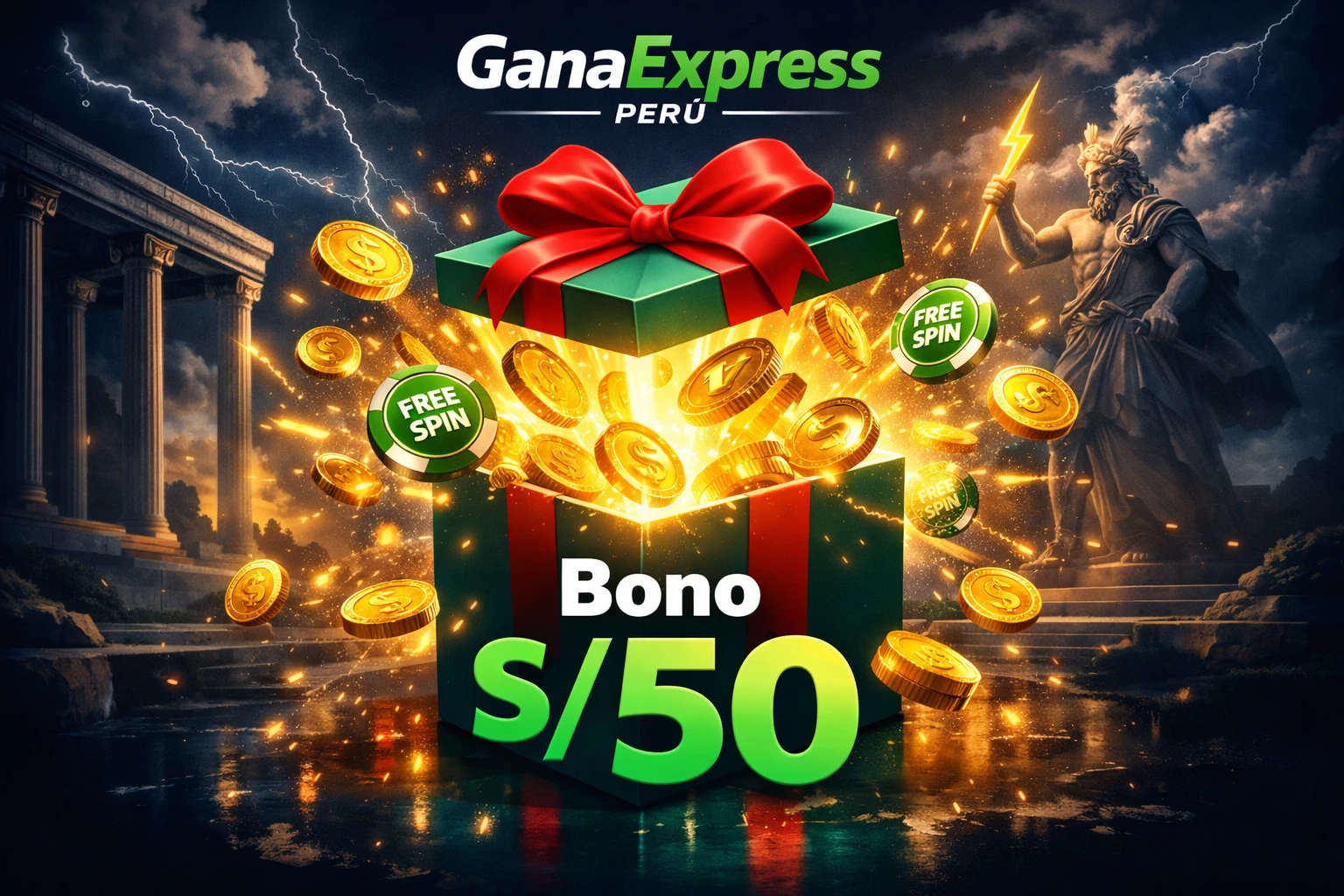 Bono de bienvenida y giros gratis en el casino GanaExpress Perú